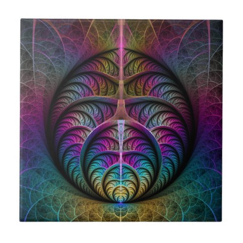 Trippy Patterned Colorful Abstract Fractal Art Ceramic Tile