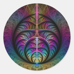 Trippy Patterned Colorful Abstract Fractal Art Classic Round Sticker