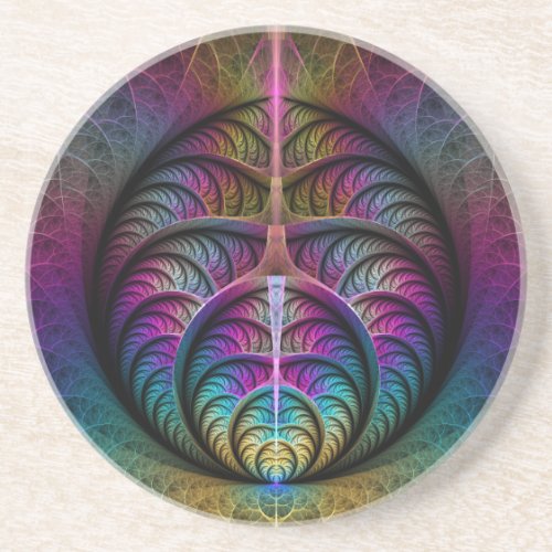 Trippy Patterned Colorful Abstract Fractal Art Coaster