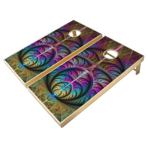 Trippy Patterned Colorful Abstract Fractal Art Cornhole Set