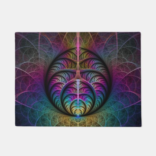 Trippy Patterned Colorful Abstract Fractal Art Doormat