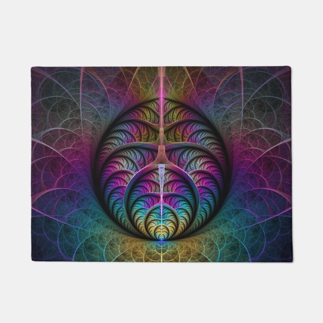 Trippy Patterned Colorful Abstract Fractal Art Doormat (Front)