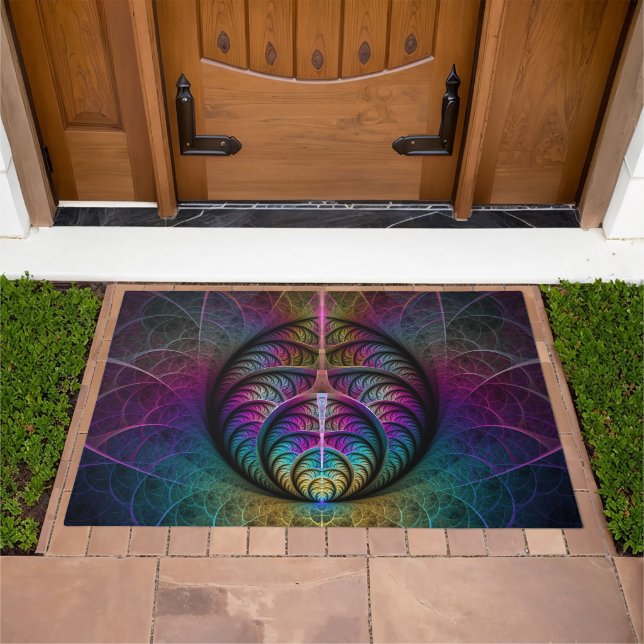 Trippy Patterned Colorful Abstract Fractal Art Doormat (Outdoor)