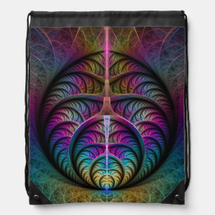 Trippy Patterned Colorful Abstract Fractal Art Drawstring Bag