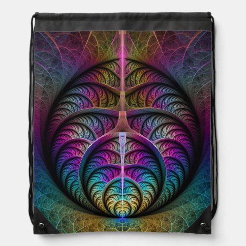 Trippy Patterned Colorful Abstract Fractal Art Drawstring Bag