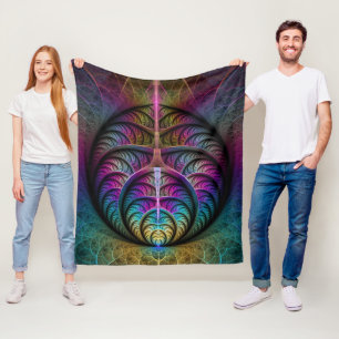 Trippy Patterned Colorful Abstract Fractal Art Fleece Blanket