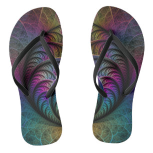 Trippy Patterned Colorful Abstract Fractal Art Flip Flops