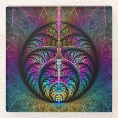 Trippy Patterned Colorful Abstract Fractal Art Glass Coaster