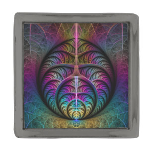 Trippy Patterned Colorful Abstract Fractal Art Gunmetal Finish Lapel Pin