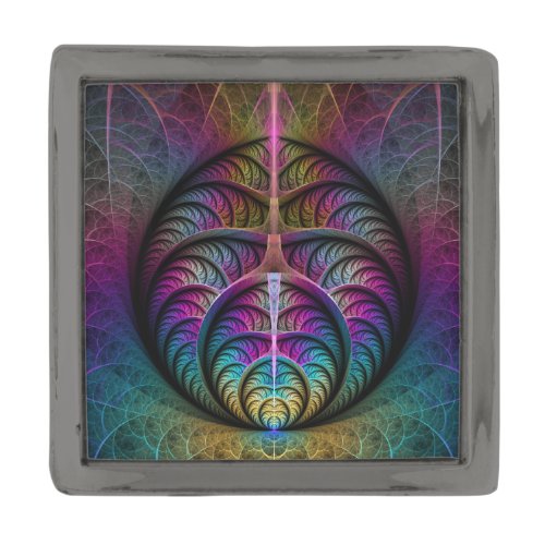 Trippy Patterned Colorful Abstract Fractal Art Gunmetal Finish Lapel Pin