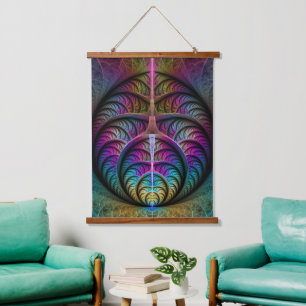 Trippy Patterned Colorful Abstract Fractal Art Hanging Tapestry