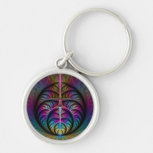 Trippy Patterned Colorful Abstract Fractal Art Keychain