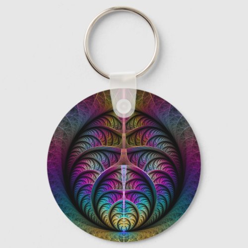Trippy Patterned Colorful Abstract Fractal Art Keychain