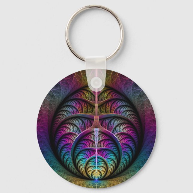 Trippy Patterned Colorful Abstract Fractal Art Keychain (Front)