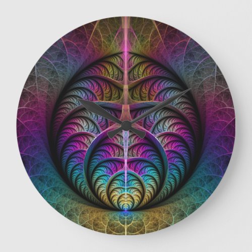 Trippy Patterned Colorful Abstract Fractal Art Large Clock