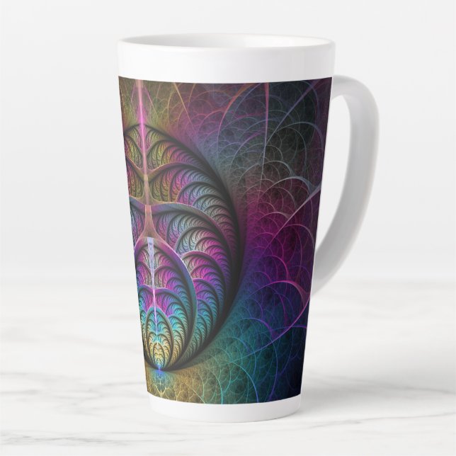 Trippy Patterned Colorful Abstract Fractal Art Latte Mug (Right Angle)