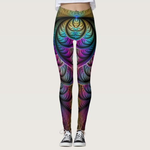 Trippy Patterned Colorful Abstract Fractal Art Leggings