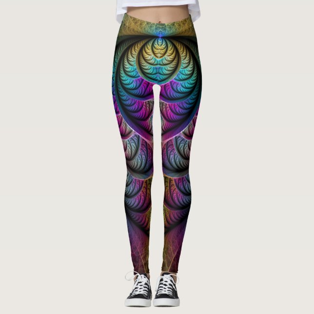 Trippy Patterned Colorful Abstract Fractal Art Leggings (Front)