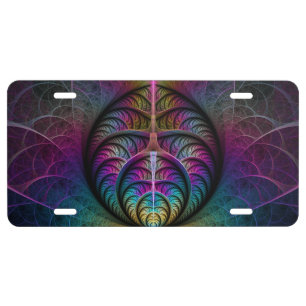 Trippy Patterned Colorful Abstract Fractal Art License Plate