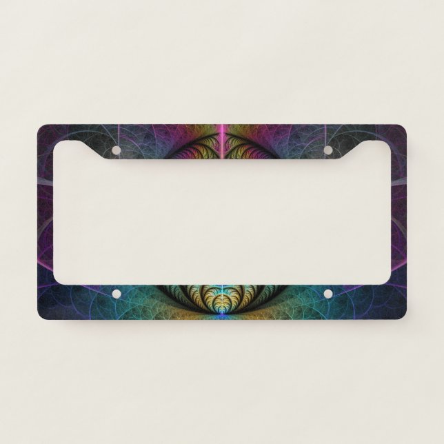 Trippy Patterned Colorful Abstract Fractal Art License Plate Frame (Front)