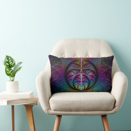 Trippy Patterned Colorful Abstract Fractal Art Lumbar Pillow