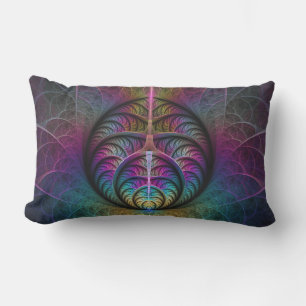 Trippy Patterned Colorful Abstract Fractal Art Lumbar Pillow