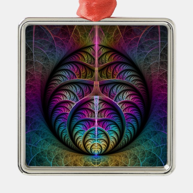 Trippy Patterned Colorful Abstract Fractal Art Metal Ornament (Front)