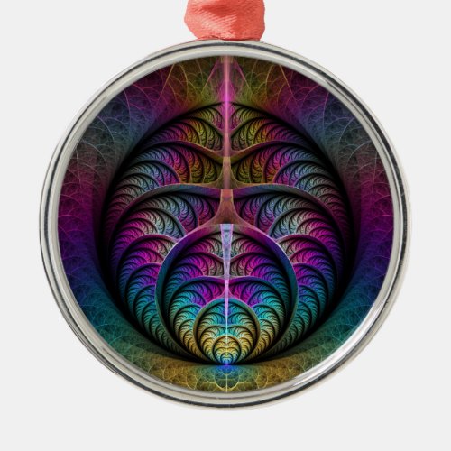 Trippy Patterned Colorful Abstract Fractal Art Metal Ornament