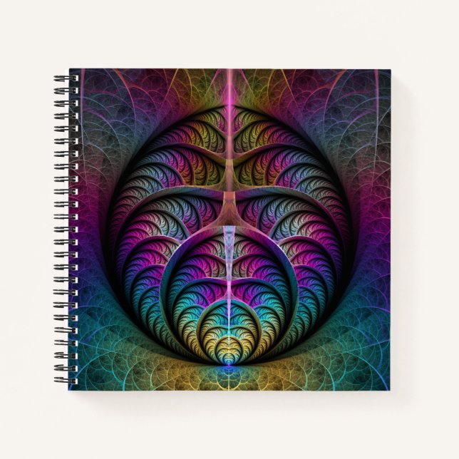 Trippy Patterned Colorful Abstract Fractal Art Notebook (Front)