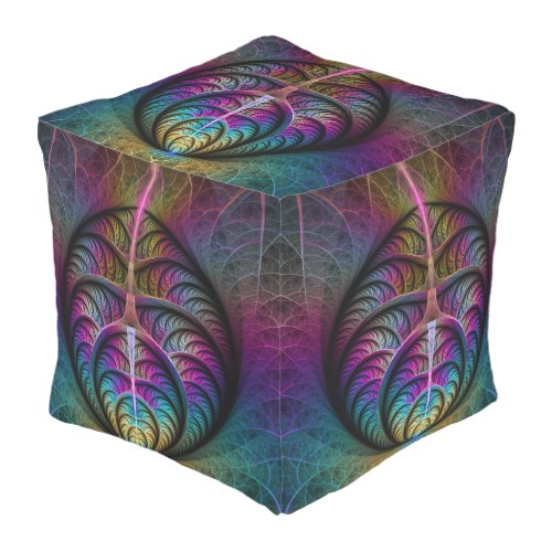 Trippy Patterned Colorful Abstract Fractal Art Outdoor Pouf