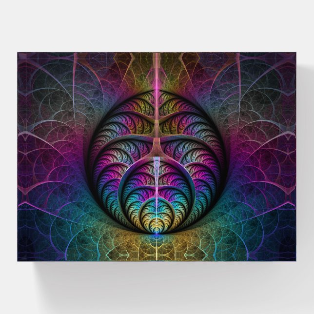 Trippy Patterned Colorful Abstract Fractal Art Paperweight (Front)