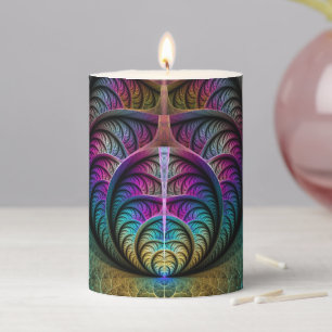 Trippy Patterned Colorful Abstract Fractal Art Pillar Candle