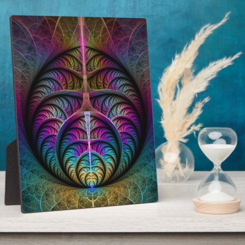 Trippy Patterned Colorful Abstract Fractal Art Plaque