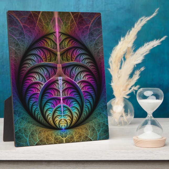 Trippy Patterned Colorful Abstract Fractal Art Plaque (Side)
