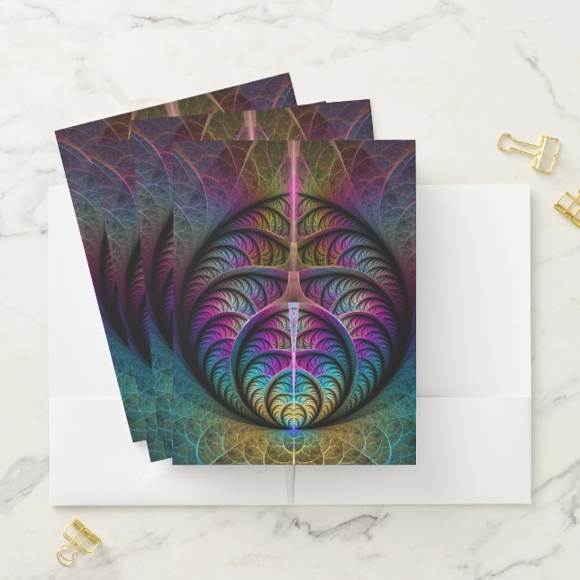 Trippy Patterned Colorful Abstract Fractal Art Pocket Folder (In Situ)