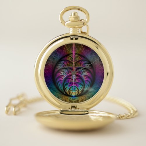 Trippy Patterned Colorful Abstract Fractal Art Pocket Watch