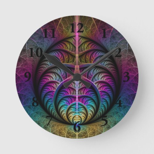 Trippy Patterned Colorful Abstract Fractal Art Round Clock