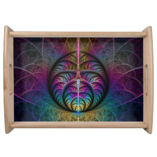 Trippy Patterned Colorful Abstract Fractal Art Serving Tray