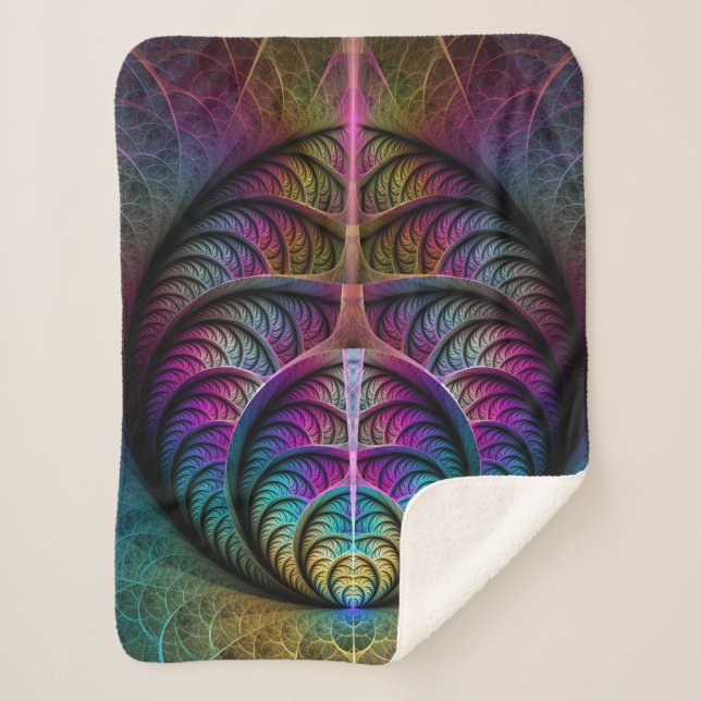 Trippy Patterned Colorful Abstract Fractal Art Sherpa Blanket (Front)
