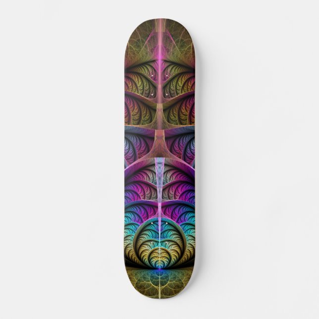 Trippy Patterned Colorful Abstract Fractal Art Skateboard (Front)