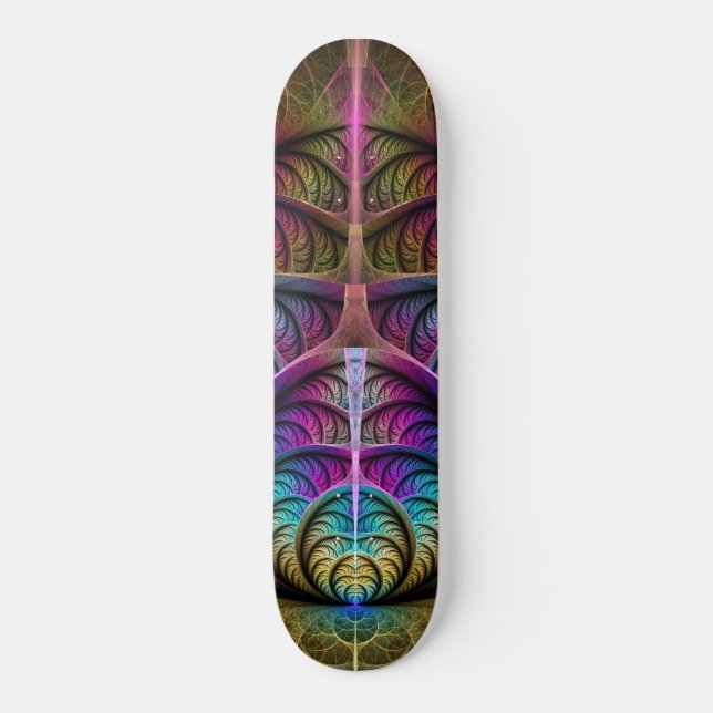 Trippy Patterned Colorful Abstract Fractal Art Skateboard (Front)