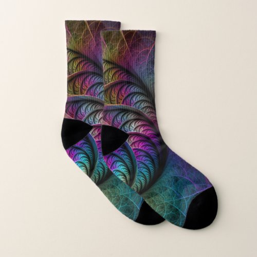 Trippy Patterned Colorful Abstract Fractal Art Socks