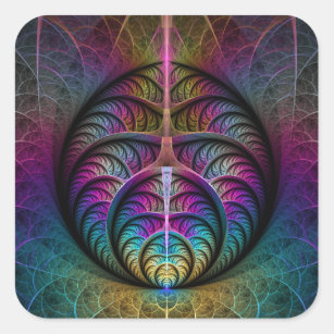 Trippy Patterned Colorful Abstract Fractal Art Square Sticker