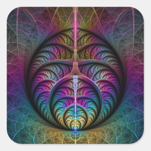 Trippy Patterned Colorful Abstract Fractal Art Square Sticker