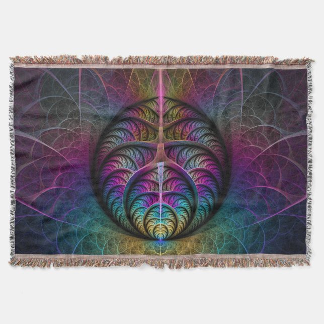 Trippy Patterned Colorful Abstract Fractal Art Throw Blanket (Front)