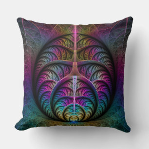 Trippy Patterned Colorful Abstract Fractal Art Throw Pillow