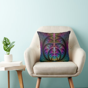 Trippy Patterned Colorful Abstract Fractal Art Throw Pillow