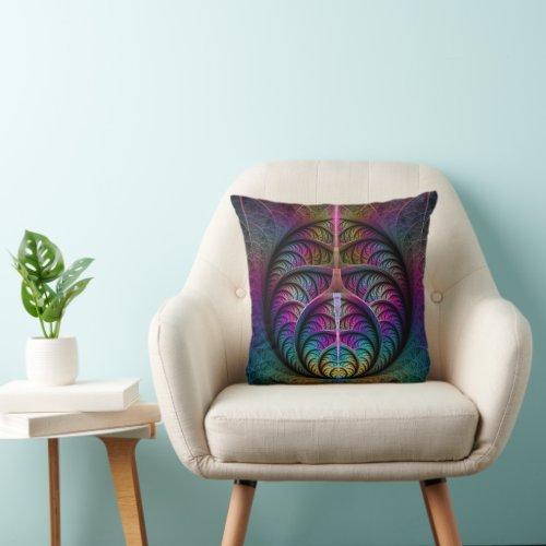 Trippy Patterned Colorful Abstract Fractal Art Throw Pillow