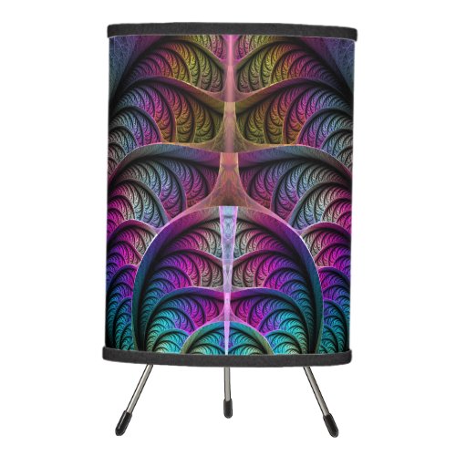 Trippy Patterned Colorful Abstract Fractal Art Tripod Lamp
