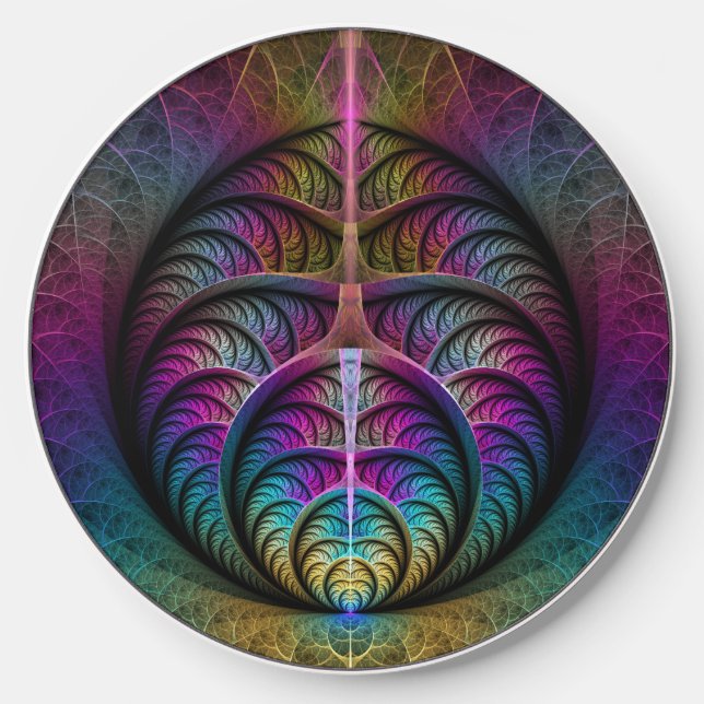 Trippy Patterned Colorful Abstract Fractal Art Wireless Charger (Front)